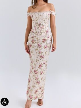 NWOT HOUSE OF CB ISIS Vintage Cream Floral Print Corset Maxi Dress XS REG CUP